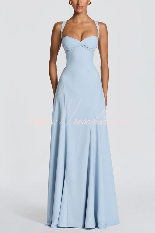 Irie Chiffon Sweetheart Neck Tapered Shoulder Straps Back Lace-up Drape Maxi Dress