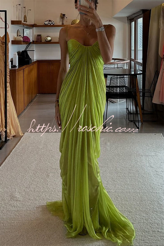 Victoria Shimmering and Flowing Pleated Fabric Back Lace-up Drape Maxi Dress