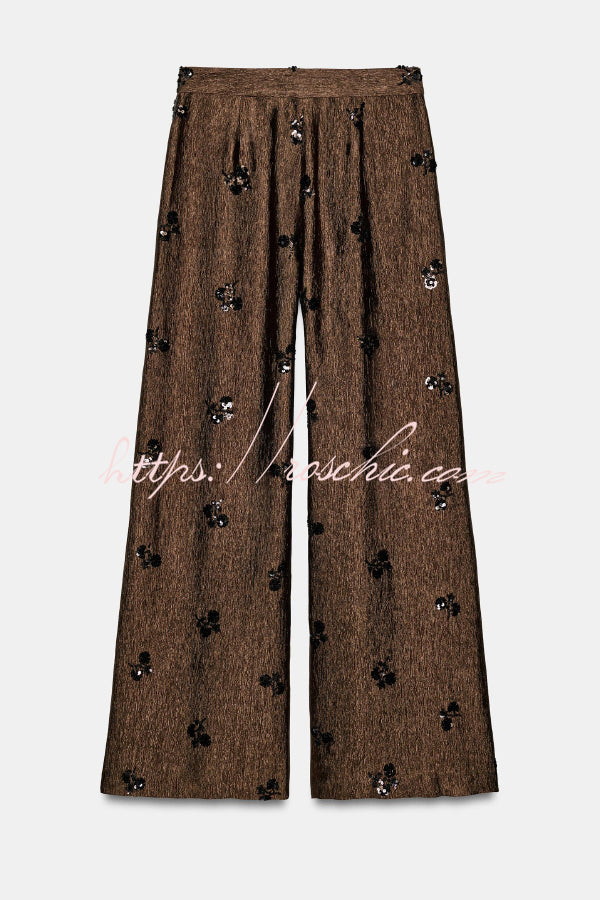 Stylish Sequined Pocket Casual Loose Wide-leg Pants