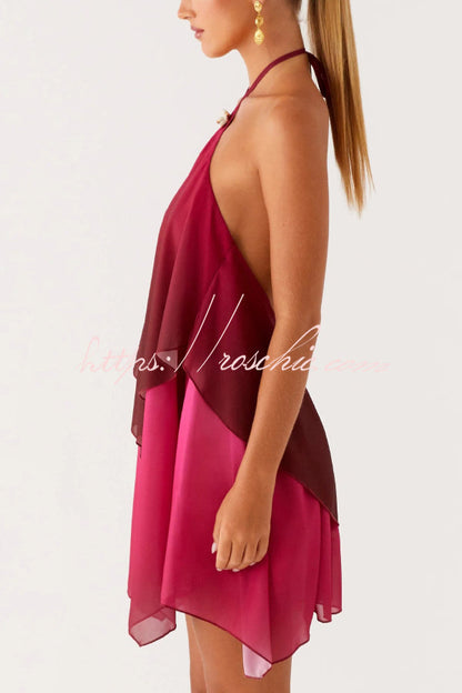 Fashionable Gradient Halter Neck Loose Backless Mini Dress