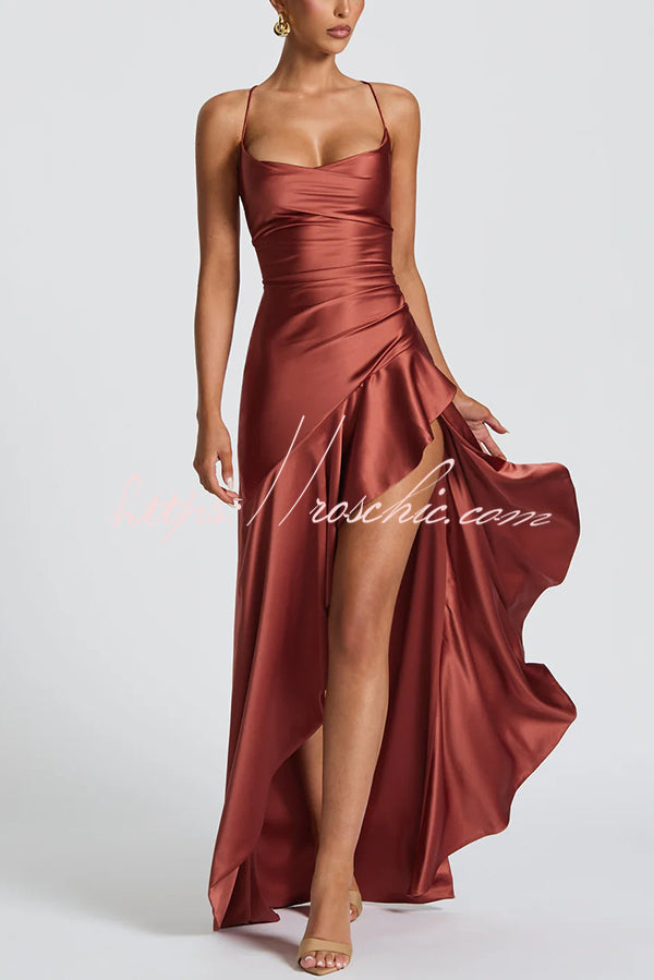 Solid Color Sexy Backless Lace-up Irregular Ruffled Maxi Dress