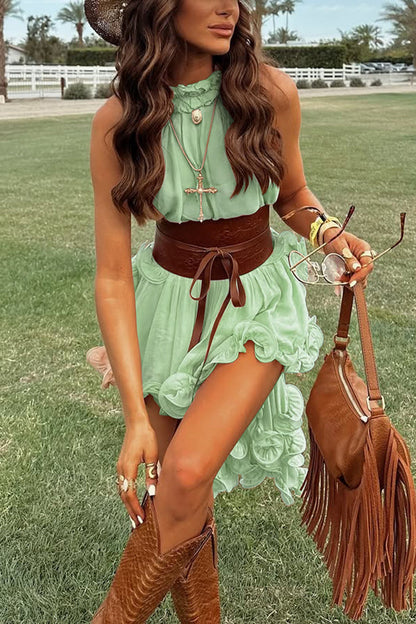 Romantic Drama Chiffon Wavy Ruffles Halter Irregular A-line Top (Shipped Within 24 Hours)