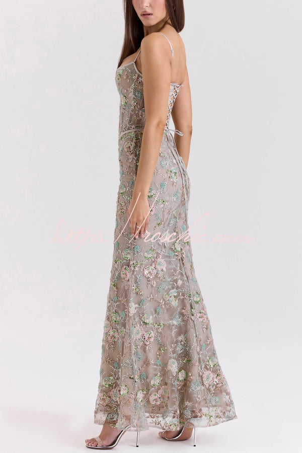 Stylish Sleeveless Halter-neck Slim-fit Backless Tie-up Elegant Maxi Dress