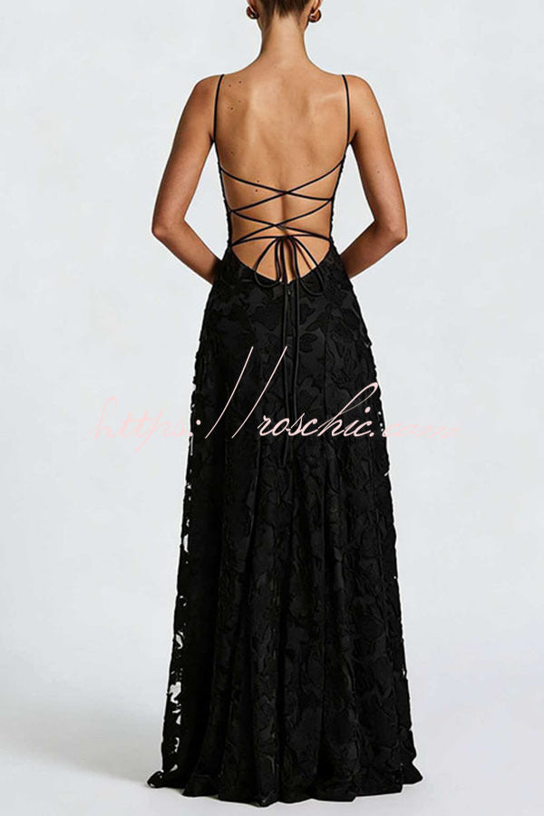 Francis Custom Floral Burnout Fabric Cowl Neck Back Lace-up Maxi Dress