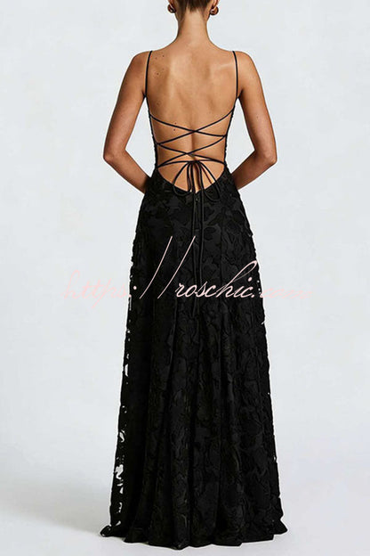 Francis Custom Floral Burnout Fabric Cowl Neck Back Lace-up Maxi Dress