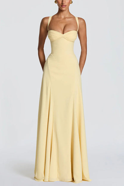 Irie Chiffon Sweetheart Neck Tapered Shoulder Straps Back Lace-up Drape Maxi Dress