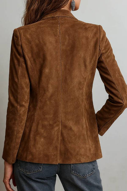 Suede lapel single-breasted suit jacket