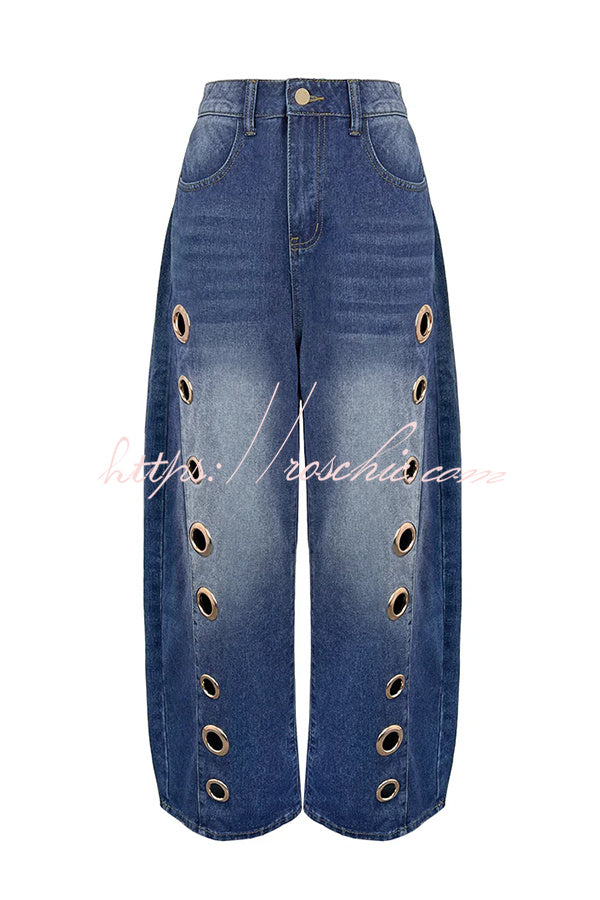 High-Street Edgy Eyelet Cut-Out Baggy Jeans