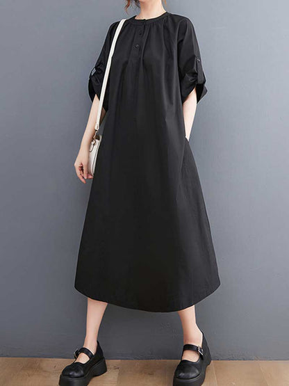 Plain Cotton Short Sleeve A-Line Dress