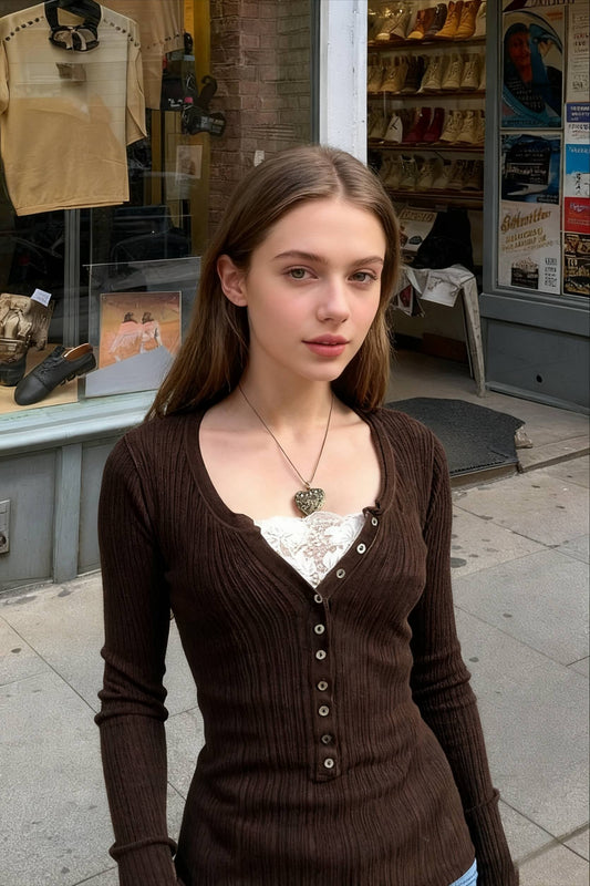 Lace Paneled Graceful Brown Tank Top