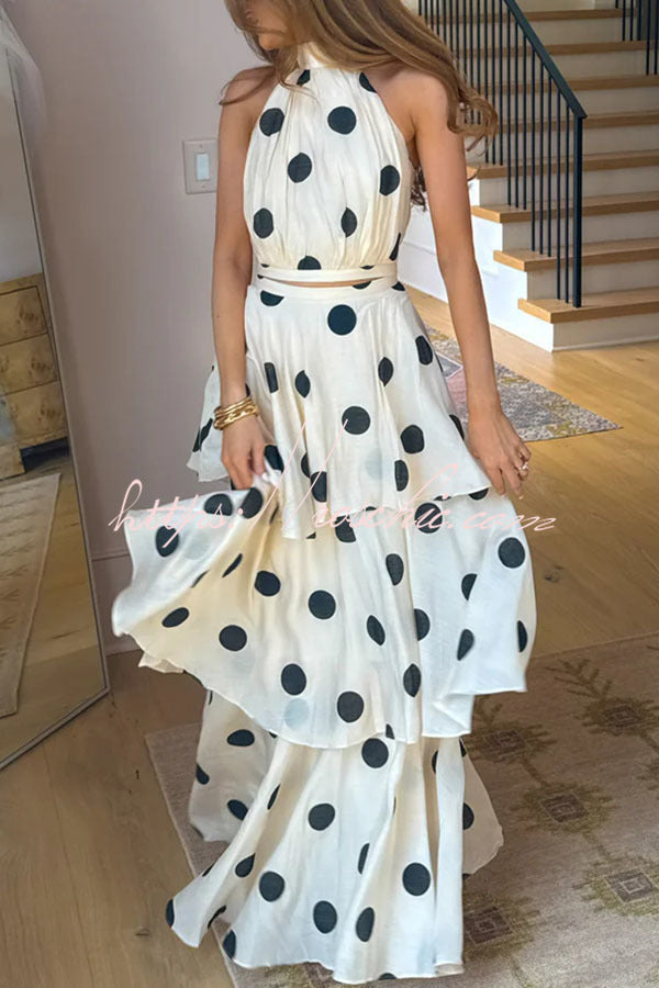 Gift To You Polka Dot Print High Rise Layered Hem Maxi Skirt