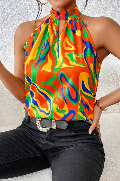 Unique Print Sleeveless Round Neck Loose Top