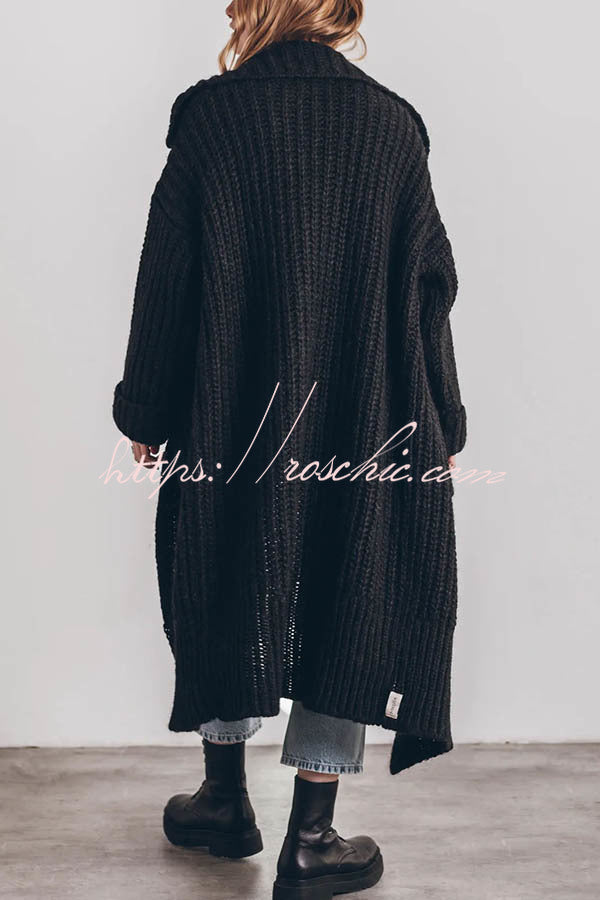 Chunky and Warm Knit Button Pocketed Oversized Midi Cardigan