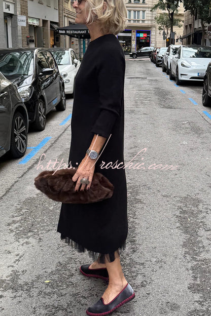 Jollie Knit Long Sleeve Front Slit Midi Sweater and Pleated Tulle Stretch Tank Midi Dress Two-piece