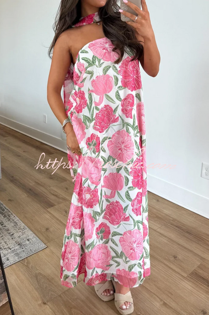 Floral Print Sleeveless Off-shoulder Loose Casual Maxi Dress