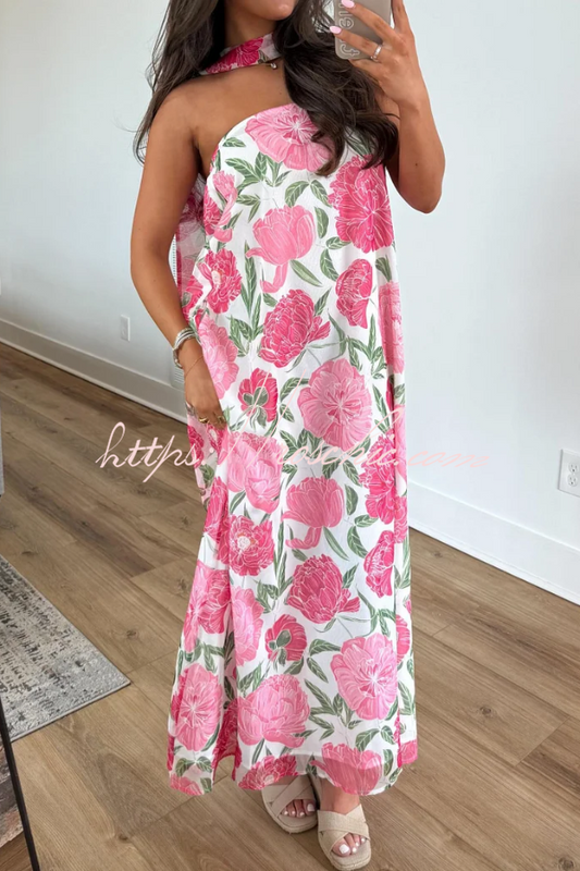 Floral Print Sleeveless Off-shoulder Loose Casual Maxi Dress