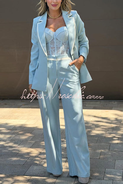 Timeless Essence Color Block Trim Button Up Long Sleeve Lapel Blazer