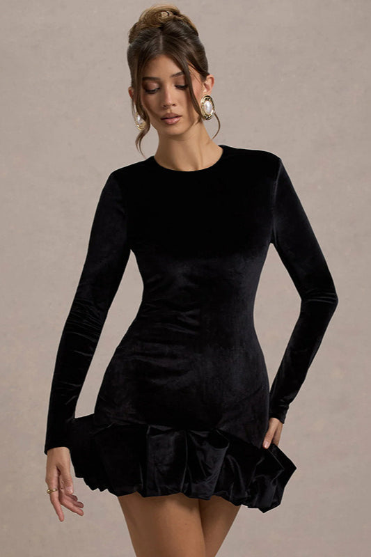 Velvet Crew Neck Ruched Midi Dress