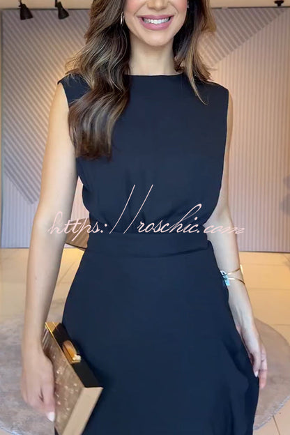 Moon Night Chiffon Crew Neck Sleeveless Irregular Layered Hem Maxi Dress
