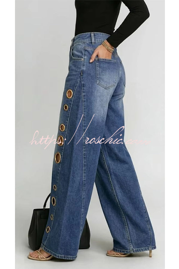 High-Street Edgy Eyelet Cut-Out Baggy Jeans