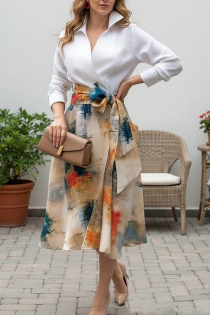 Oil Painting Print Shirt Dress
