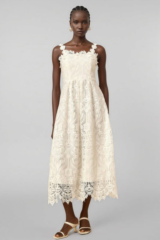 Harlin White Floral Lace Maxi Dress
