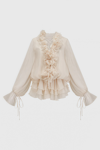 Elsonv 3D Floral Lantern Sleeve Mini Dress