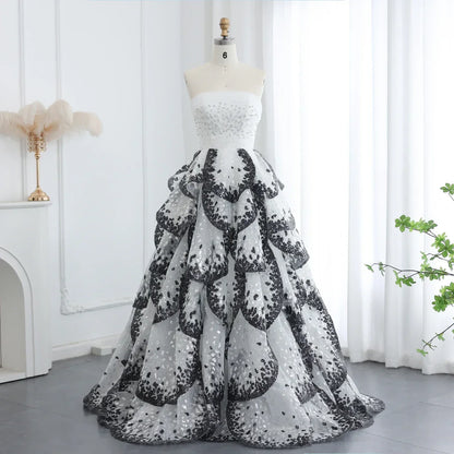 Ruffles Ball Gown Tulle Evening Dress Customized