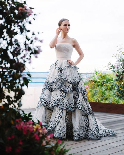 Ruffles Ball Gown Tulle Evening Dress Customized