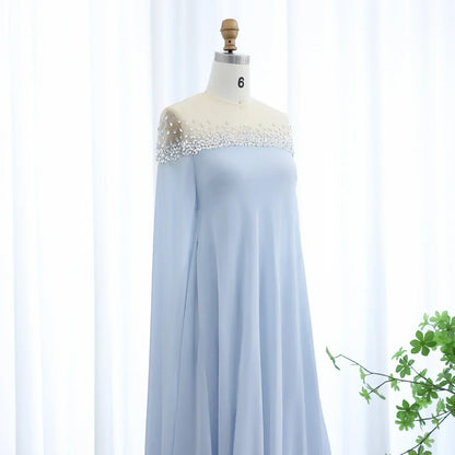 Crystal Baby Blue Evening Dress with Cape Kaftan Gowns Customized