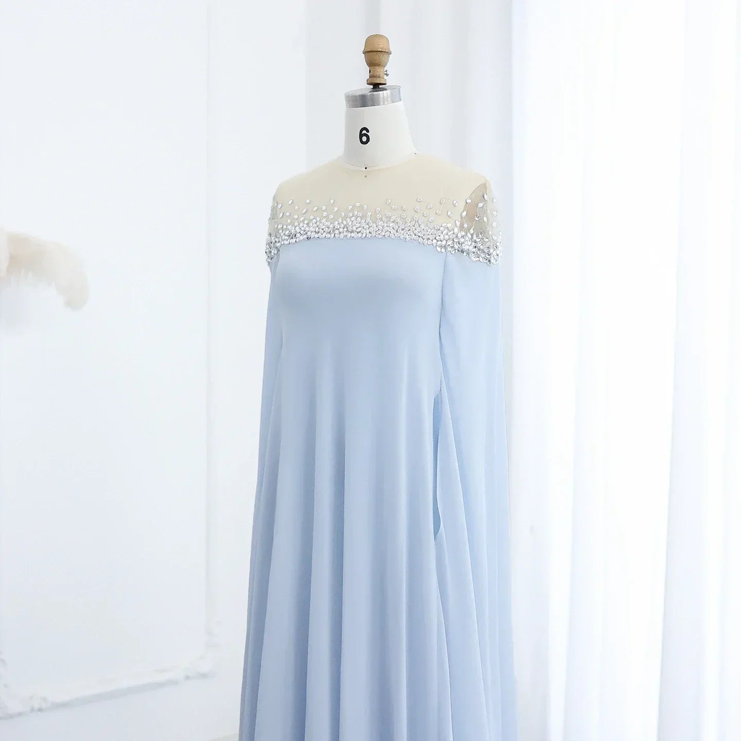 Crystal Baby Blue Evening Dress with Cape Kaftan Gowns Customized