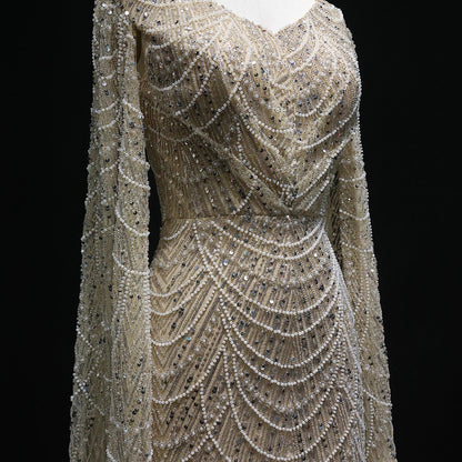 White Feather Mermaid Evening Dresses Cape Sleeves