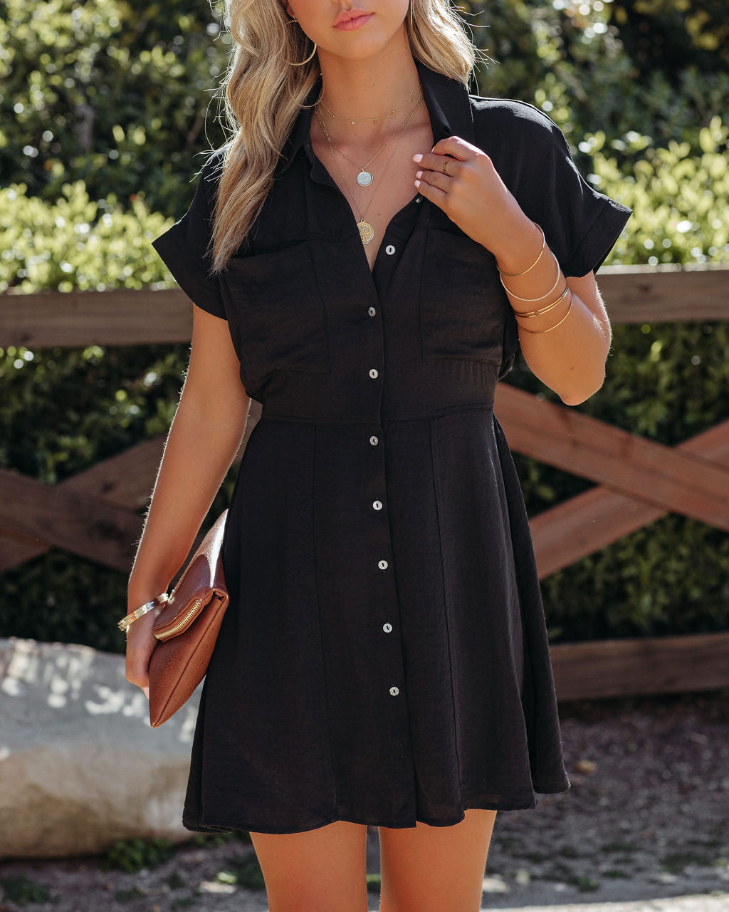 Adelyn Button Down Shirt Dress Black