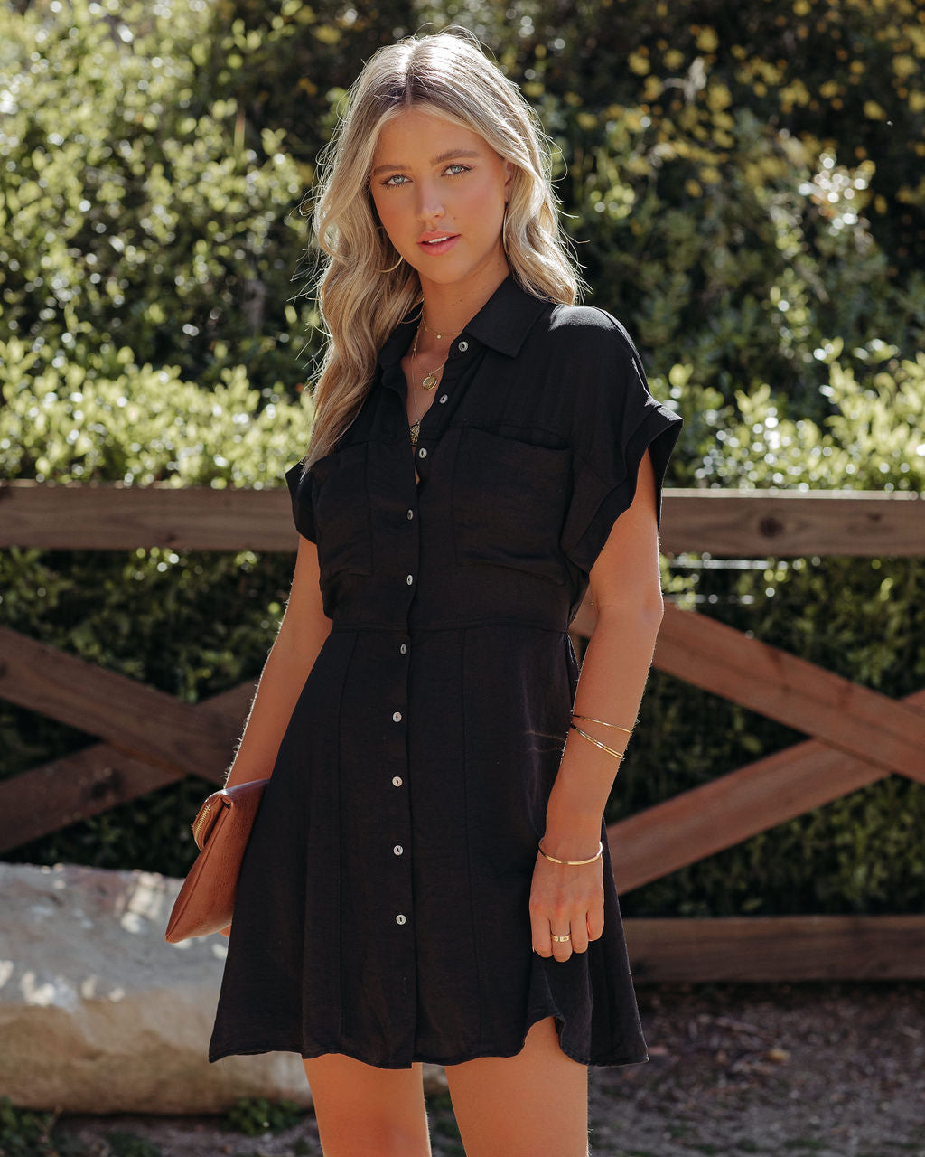 Adelyn Button Down Shirt Dress Black