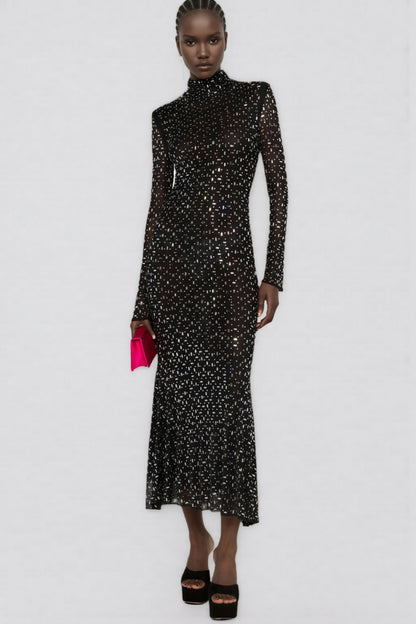 Roisea Long Sleeve Rhinestone Maxi Dress
