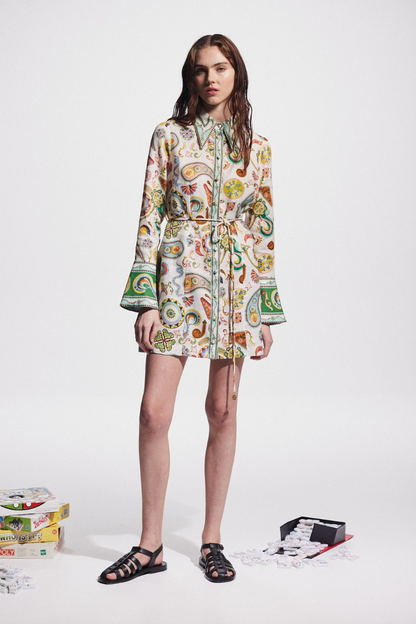 Zaida Exclusive Long Sleeved Paisley Mini Dress Evening Wear Edit