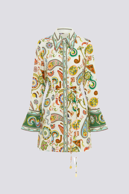 Zaida Exclusive Long Sleeved Paisley Mini Dress Evening Wear Edit