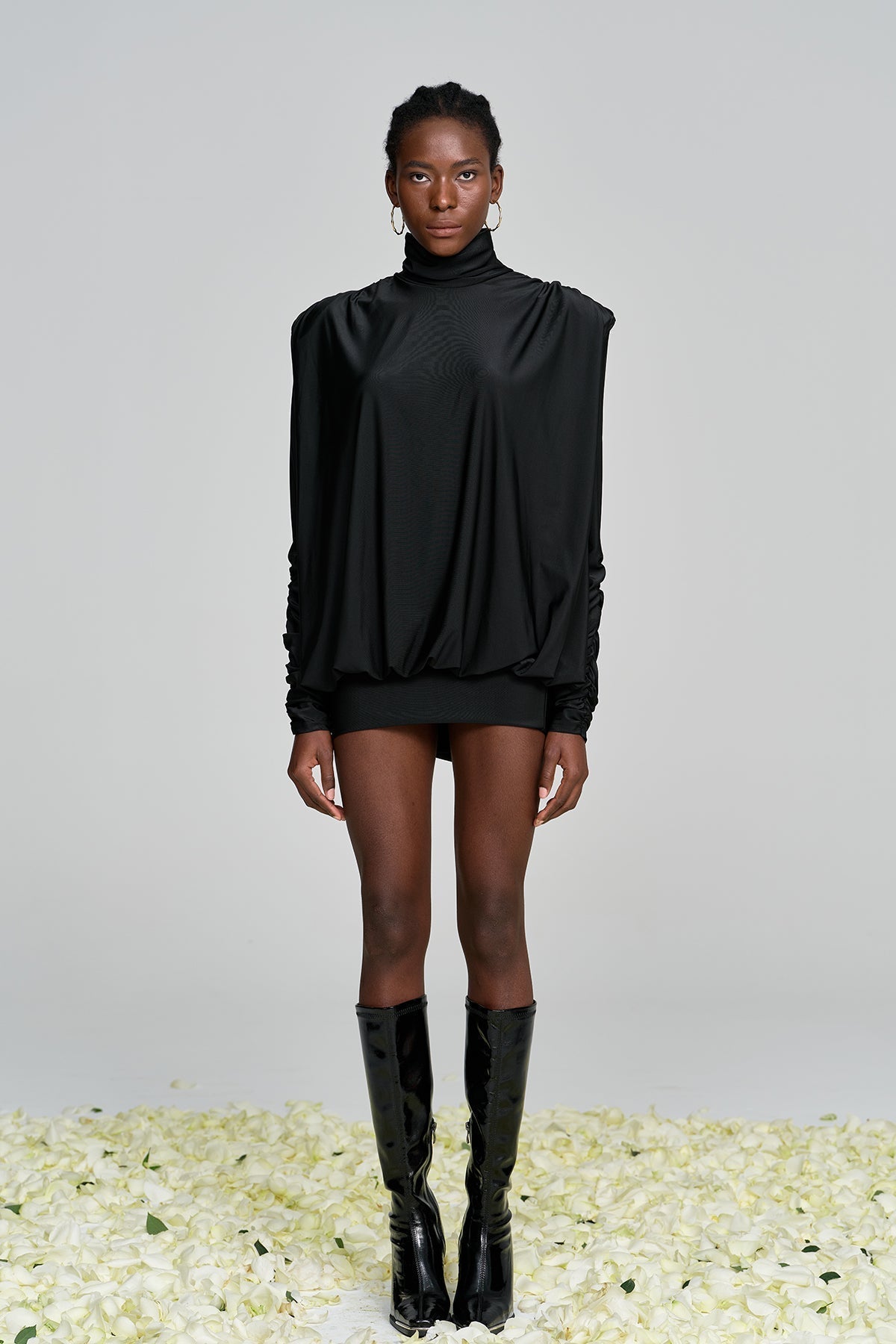 Alphonsus Backless Ruch Mini Dress In Black