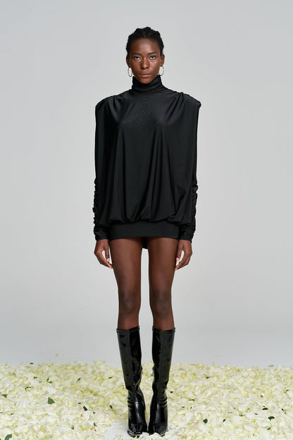 Alphonsus Backless Ruch Mini Dress In Black