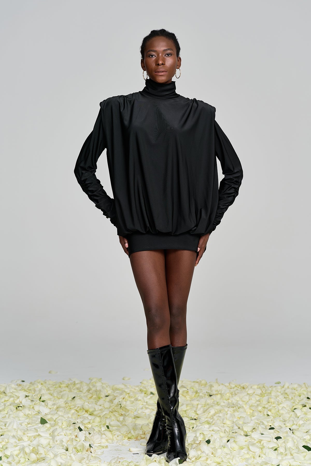 Alphonsus Backless Ruch Mini Dress In Black