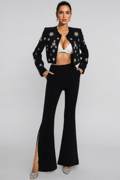 Reyna Black Crystal Pearl Blazer Set