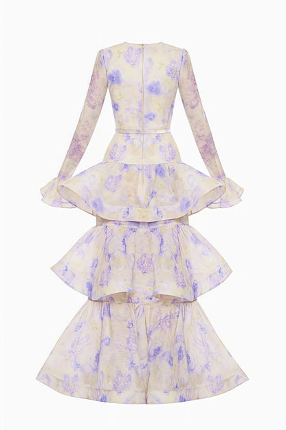 Olenf V-neck Printed Cake Maxi Dress