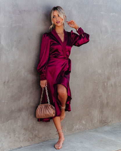 Anniversary Satin Wrap Midi Dress Merlot FINAL