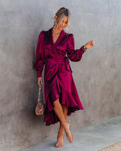 Anniversary Satin Wrap Midi Dress Merlot FINAL
