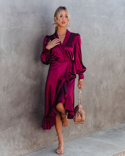 Anniversary Satin Wrap Midi Dress Merlot FINAL