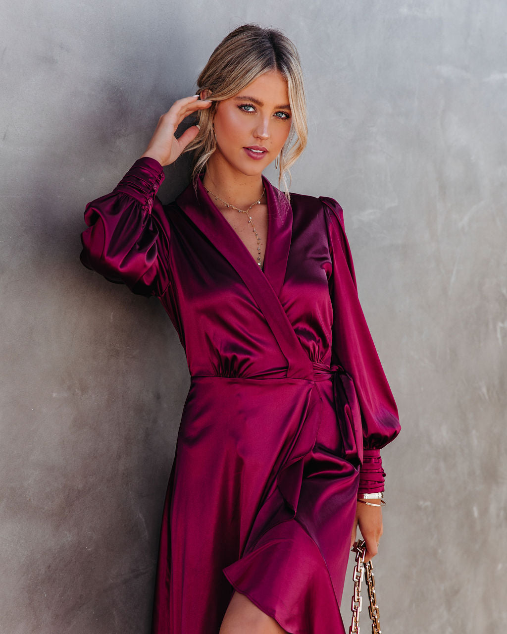 Anniversary Satin Wrap Midi Dress Merlot FINAL