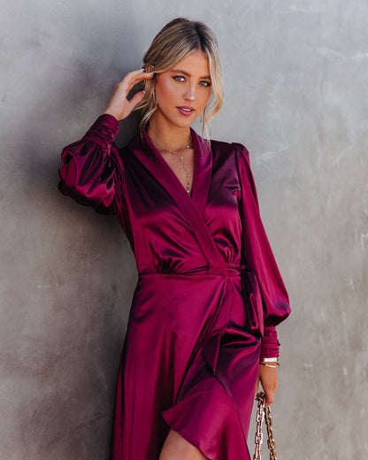 Anniversary Satin Wrap Midi Dress Merlot FINAL