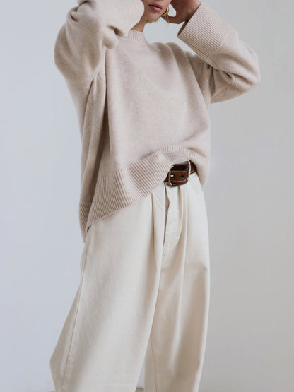 Soft Crewneck Sweater – Women’s Oversized Ribbed Knit Pullover