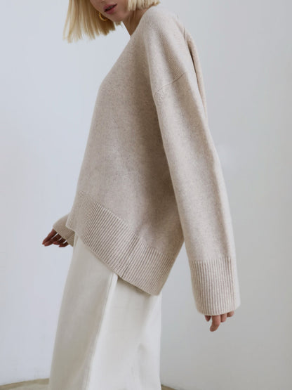 Soft Crewneck Sweater – Women’s Oversized Ribbed Knit Pullover