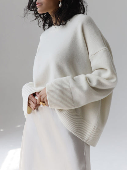 Soft Crewneck Sweater – Women’s Oversized Ribbed Knit Pullover